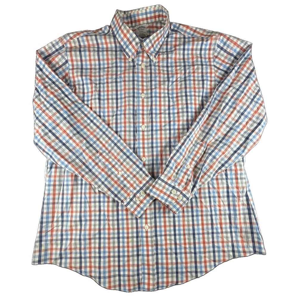 Brooks Brothers Dress Shirt Mens XL Multi Plaid Regent Non Iron Supima LS